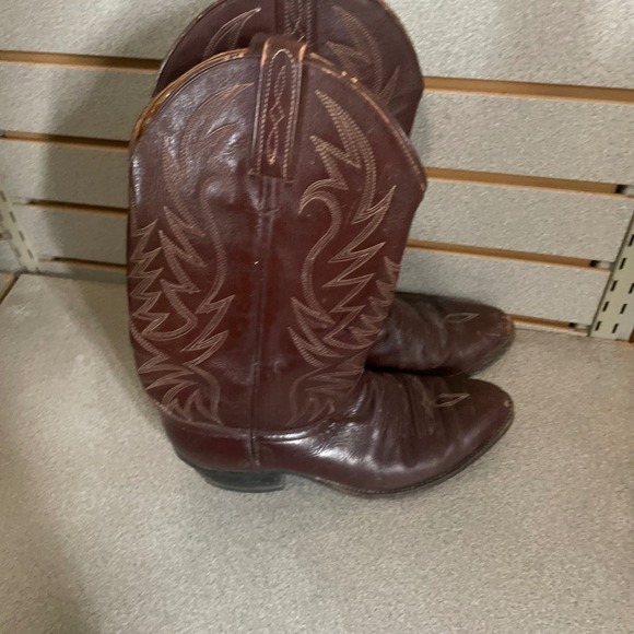 Mens Dark Brown Leather Cowboy Boots Western Style Dan Post Size 8.5 Vintage - Picture 3 of 9